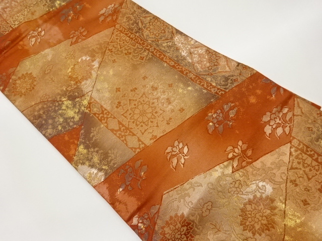 JAPANESE KIMONO / VINTAGE NAGOYA OBI / WOVEN FLOWER ARABESQUE & FLOWER CREST